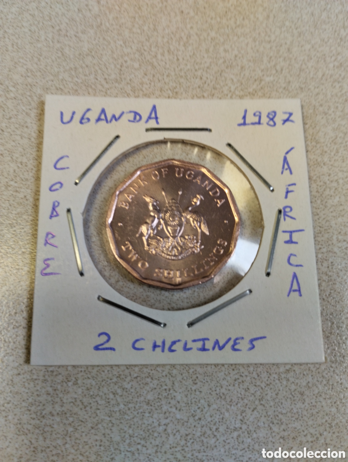 Monedas antiguas de &Aacute;frica: Moneda 2 chelines Uganda a&ntilde;o 1987 sin circular encartonada