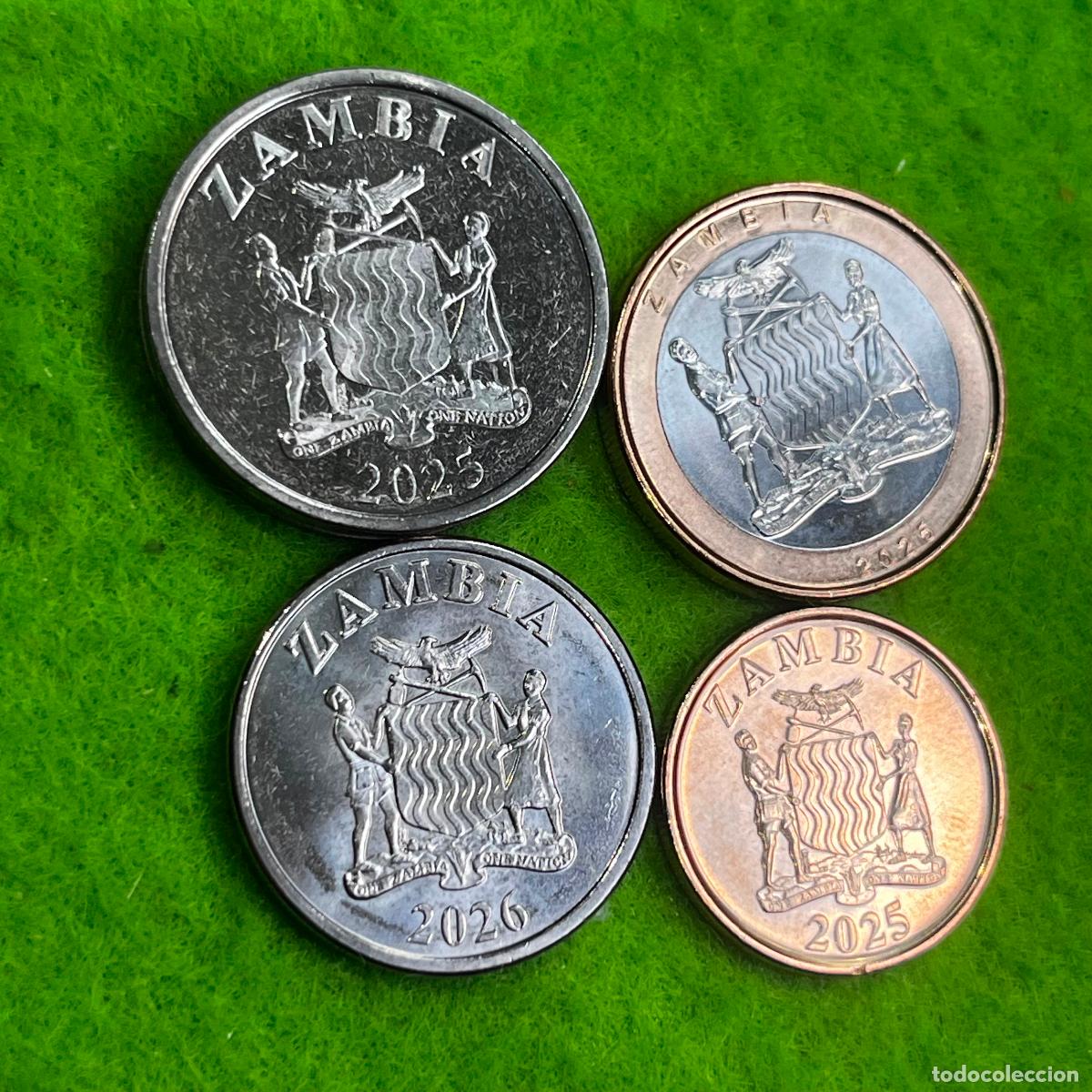 Monedas antiguas de &Aacute;frica: Zambia lote 4 monedas, 50 ngwee, 1, 2 y 5 kwacha, 2025-26, 2 mo , 17441