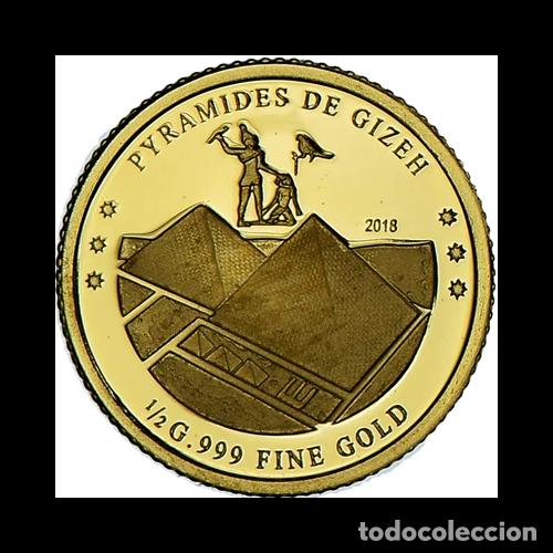 Monedas antiguas de &Aacute;frica: Moneda de oro 999 100 francos CFA 2018 Pir&aacute;mides de Giza FDC 0,5 grs Costa de Marfil