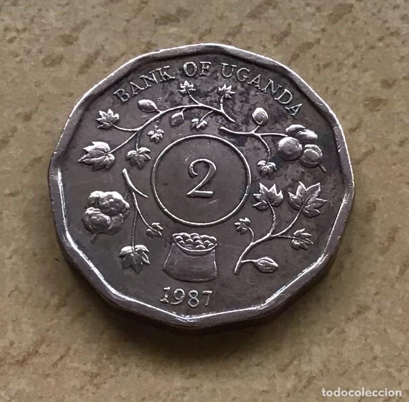 Monedas antiguas de &Aacute;frica: 2 chelines de Uganda. A&ntilde;o 1987