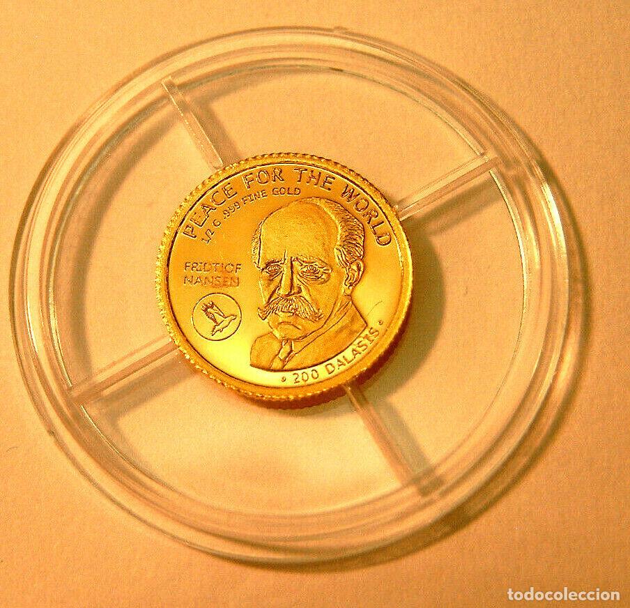 Monedas antiguas de &Aacute;frica: Moneda de oro 999 Fridtjof Nansen Investigador Polar Gambia 200 dalasis 2016 0.5 grs