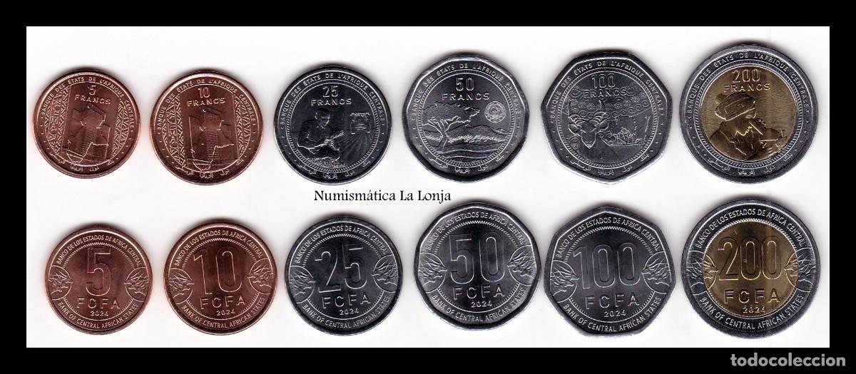 Monedas antiguas de &Aacute;frica: Estados de &Aacute;frica Central Set 6 monedas 5 10 25 50 100 200 Francos CFA 2024 Km Nuevo Sc Unc