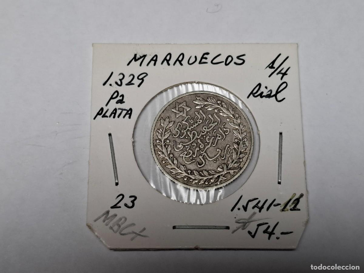 Monedas antiguas de &Aacute;frica: 1/4 de RIAL de PLATA de 1329 Pa KM 23 MARRUECOS en MBC+