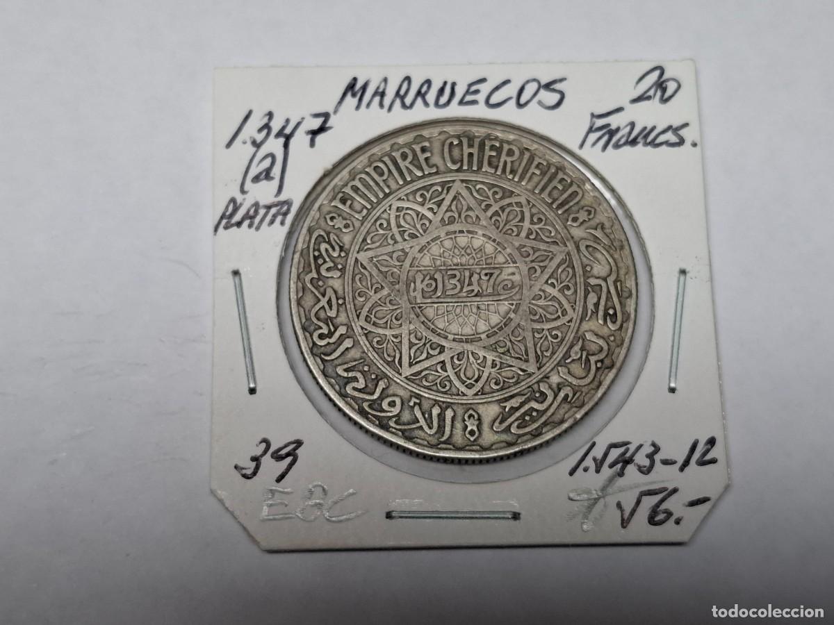 Monedas antiguas de &Aacute;frica: 20 FRANCS de PLATA de 1347 a KM 39 MARRUECOS en EBC