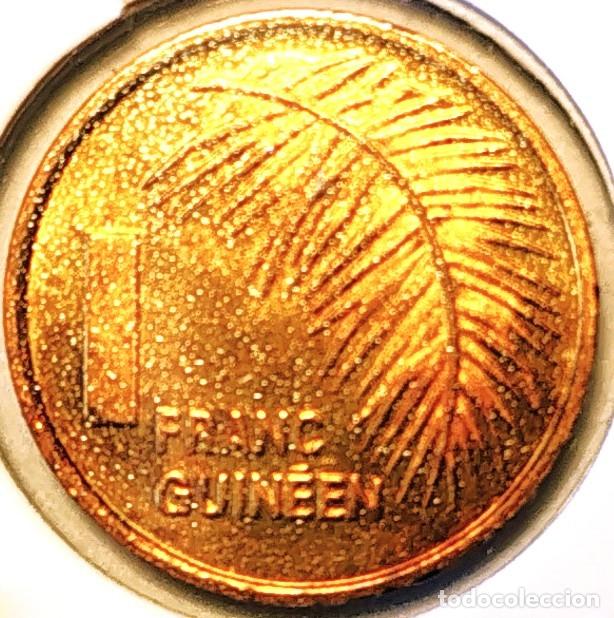 Monedas antiguas de &Aacute;frica: GUINEA (1985-2022) - 1 NUEVO FRANCO 1985 - A - 1,40 GR. ACERO LATONADO - DIAMETRO 15,50 mm - MB