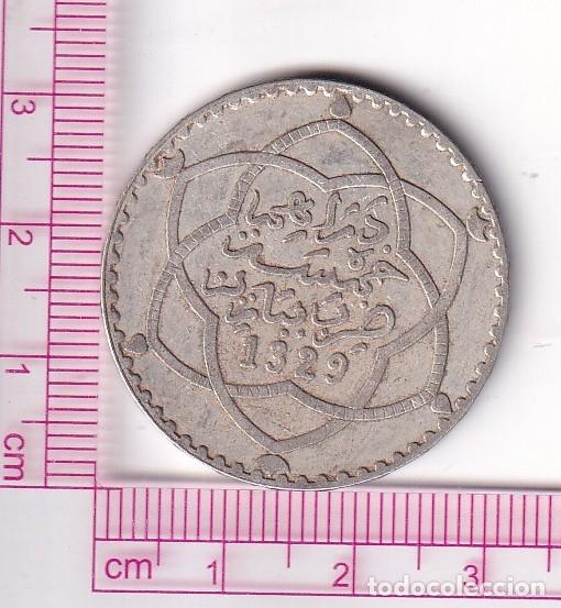 Monedas antiguas de &Aacute;frica: CR2449 MONEDA MARRUECOS 5 DIRHAMS 1329 PLATA