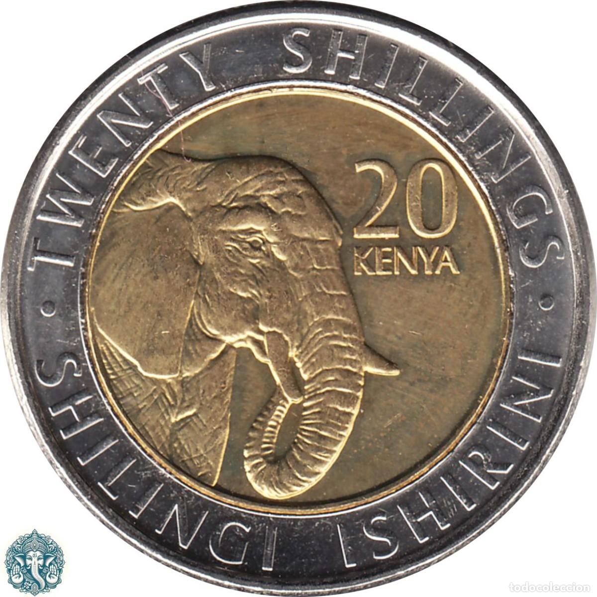Monedas antiguas de &Aacute;frica: KENIA 20 Chelines 2018 Shillings Elefante KM#48 KENYA bimet&aacute;lica