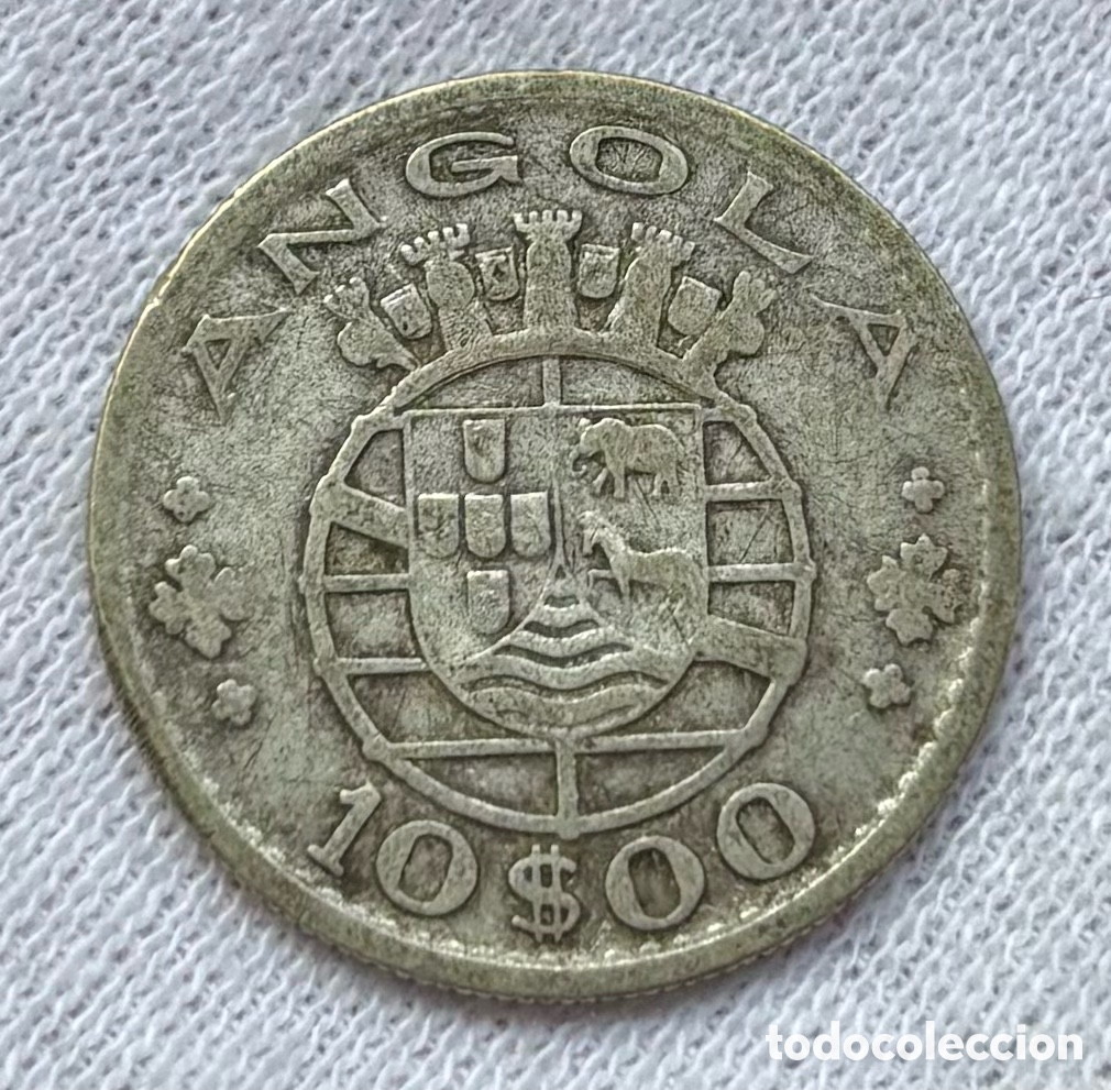 Monedas antiguas de &Aacute;frica: Moneda PLATA ANGOLA 10 Escudos 1952. Rep&uacute;blica Portuguesa