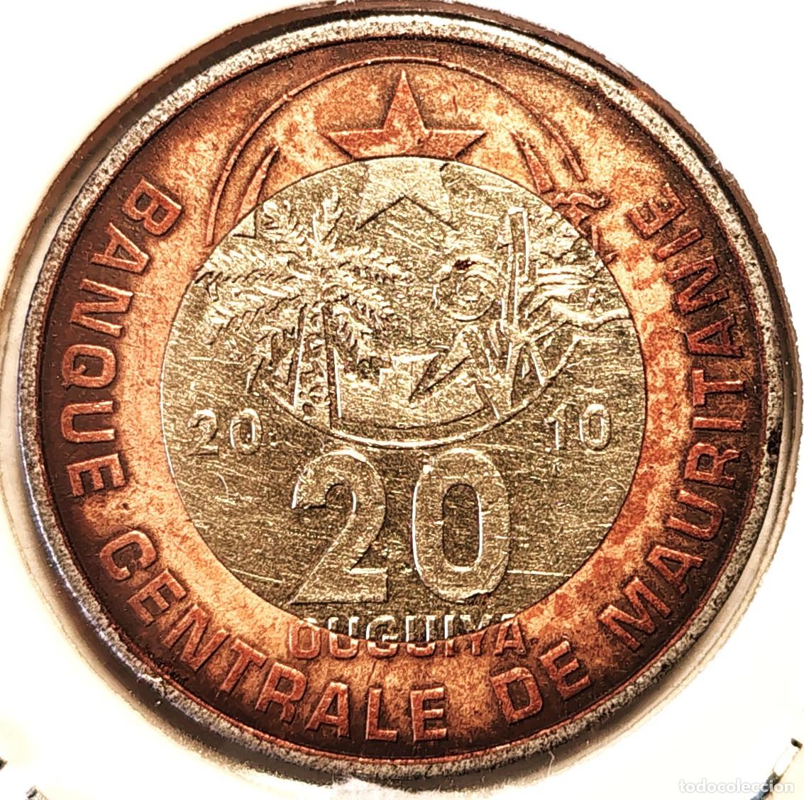 Monedas antiguas de &Aacute;frica: MAURITANIA (1973-2018) - 20 OUGUIYA 2010 - REPUBLICA ISLAMICA - A - 7 GR. BIMETALICA - DIAMETRO 26 m