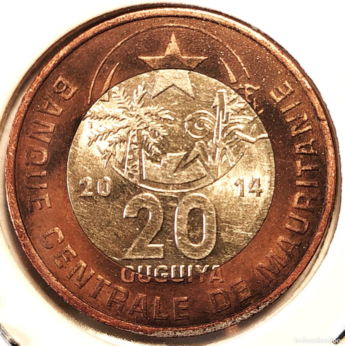 Monedas antiguas de &Aacute;frica: MAURITANIA (1973-2018) - 20 OUGUIYA 2014 - REPUBLICA ISLAMICA - A - 7 GR. BIMETALICA - DIAMETRO 26 m