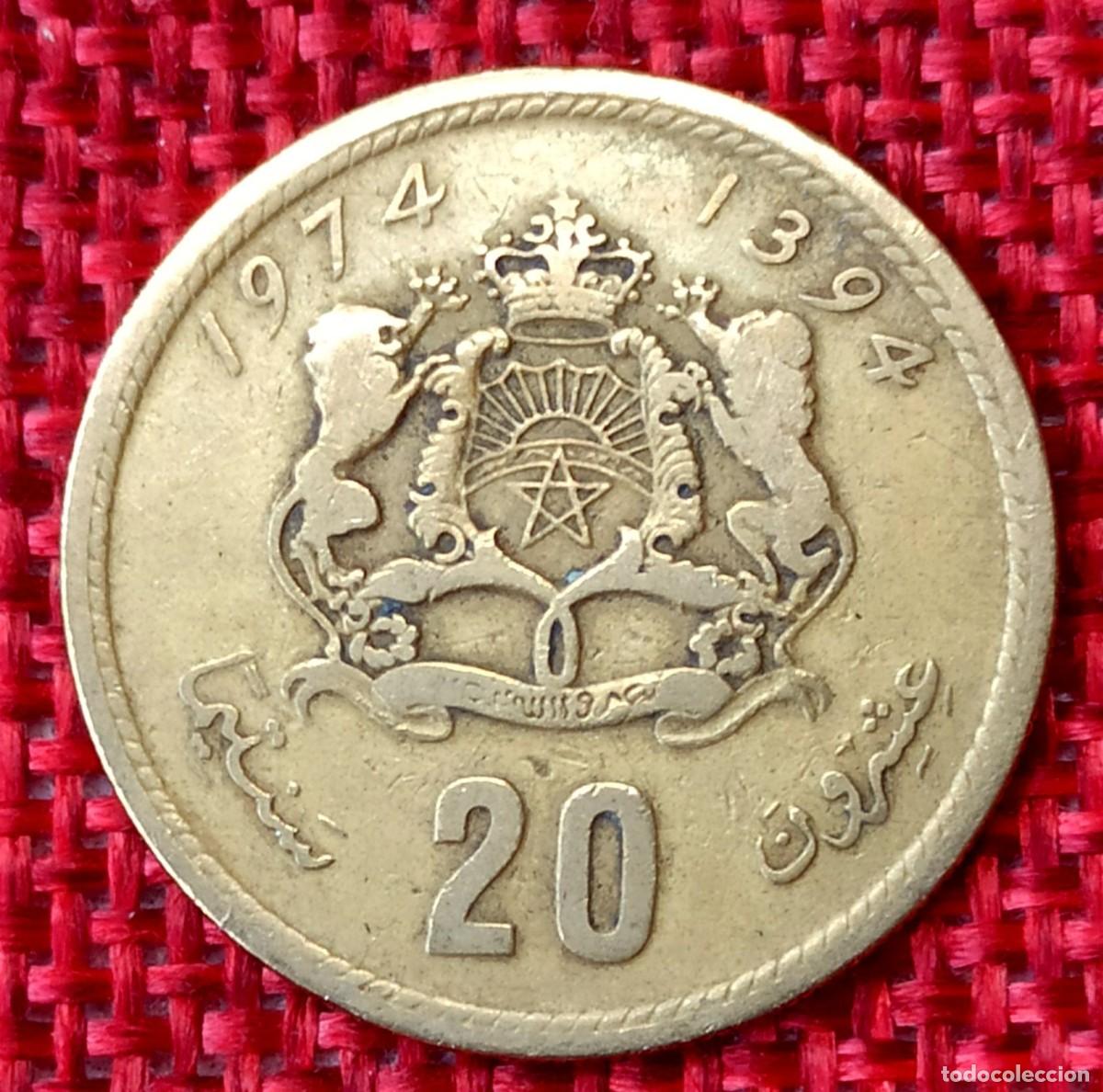 Monedas antiguas de &Aacute;frica: Marruecos Morocco - 20 Santinat del a&ntilde;o 1974 - Y# 61