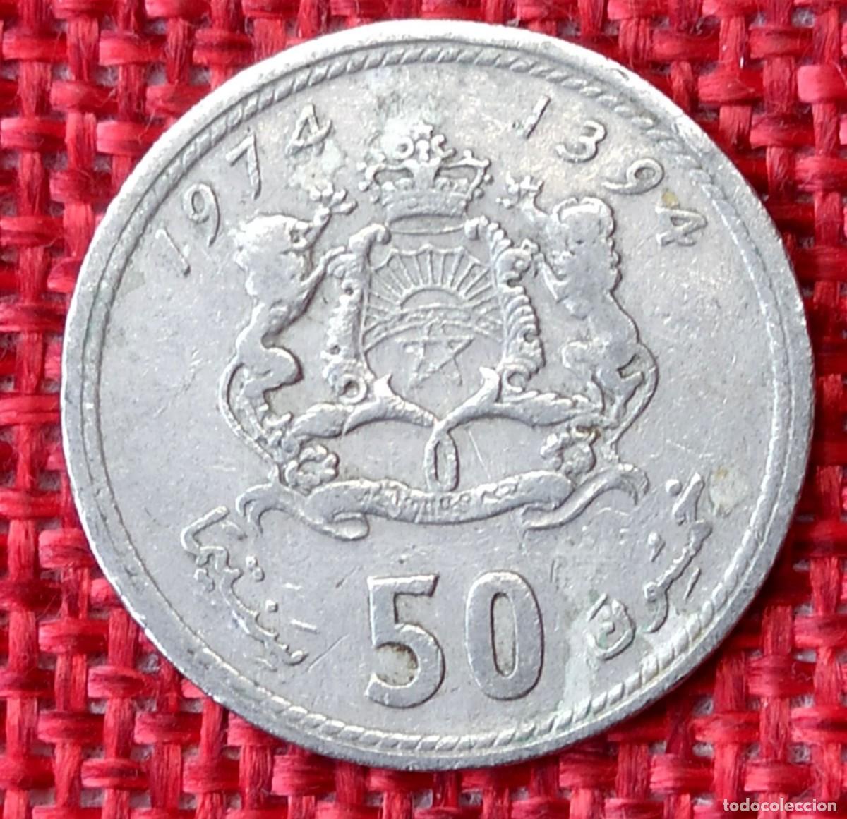Monedas antiguas de &Aacute;frica: Marruecos Morocco - 50 Santinat del a&ntilde;o 1974 - Y# 61