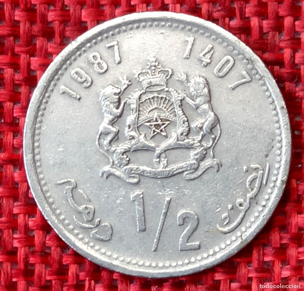 Monedas antiguas de &Aacute;frica: Marruecos Morocco - 1/2 medio Dirham del a&ntilde;o 1987 - Y# 87