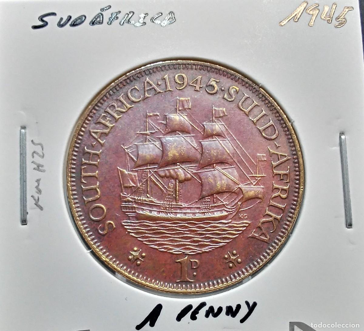 Monedas antiguas de &Aacute;frica: SUD&Aacute;FRICA 1 PENIQUE 1945 KM#25 BC+.