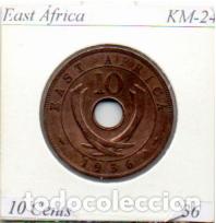 Monedas antiguas de &Aacute;frica: &Aacute;FRICA DEL ESTE 1936, 10 CENTS, KM-24, SC;