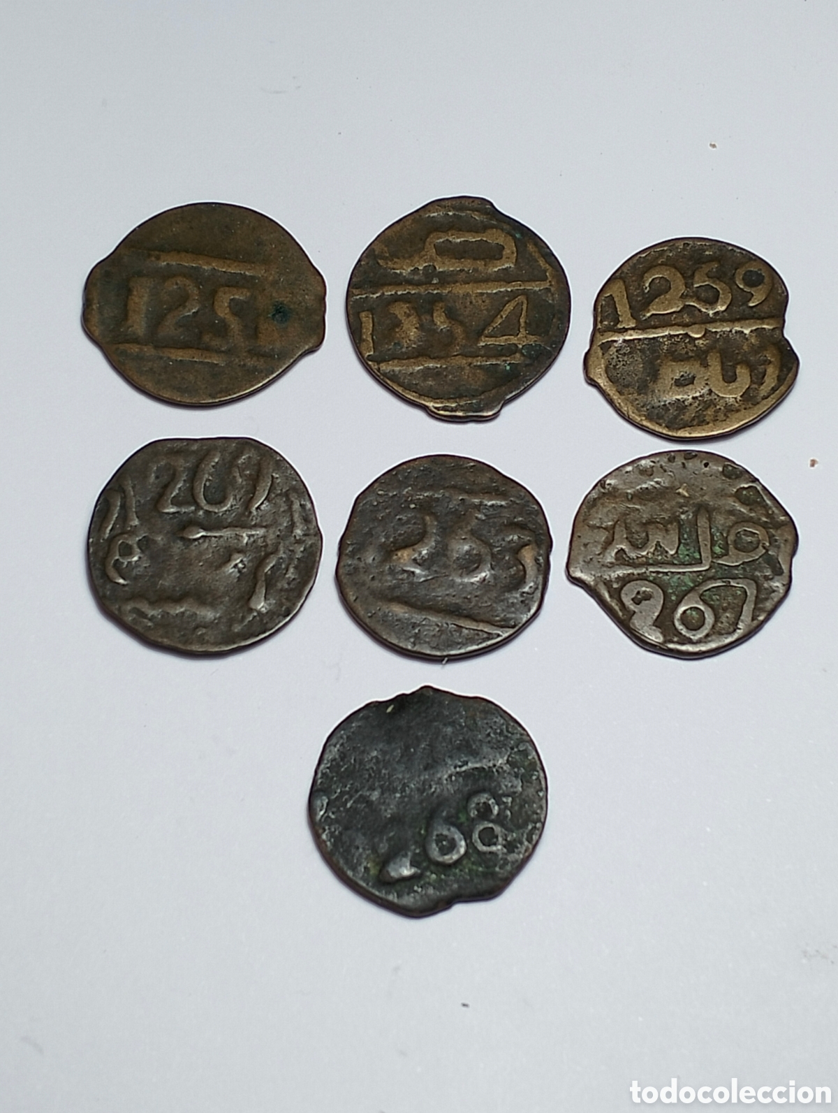 Monete antiche di Africa: Lote 7 Monedas de Marruecos.Sultanato SULTAN MOULAY ABD al-RAHMAN. 1 FELUS. BRONCE