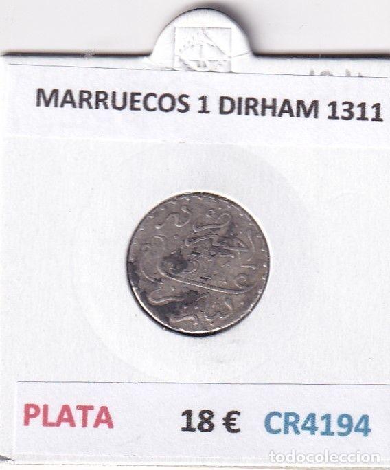 Old Coins of Africa: CR4194 MONEDA MARRUECOS 1 DIRHAM 1311 PLATA