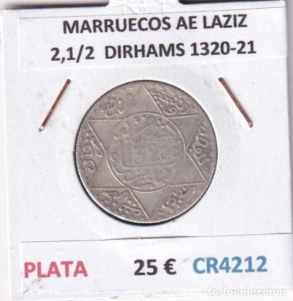 Old Coins of Africa: CR4212 MONEDA MARRUECOS ABD AL-AZIZ 2,1/2 DIRHAMS 1320-21 PLATA