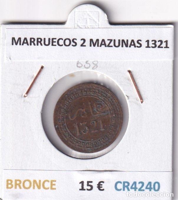 Moedas antigas de &Aacute;frica: CR4240 MONEDA MARRUECOS 2 MAZUNAS 1321 BRONCE