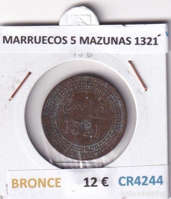 Moedas antigas de &Aacute;frica: CR4244 MONEDA MARRUECOS 5 MAZUNAS 1321 BRONCE