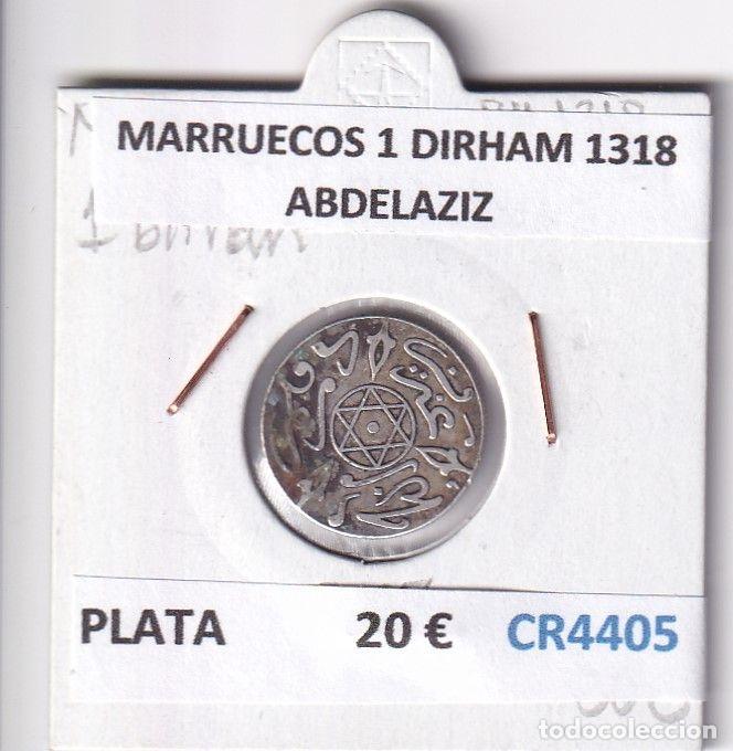 Monnaies anciennes d'Afrique: CR4405 MONEDA MARRUECOS 1 DIRHAM 1318 ABDELAZIZ PLATA