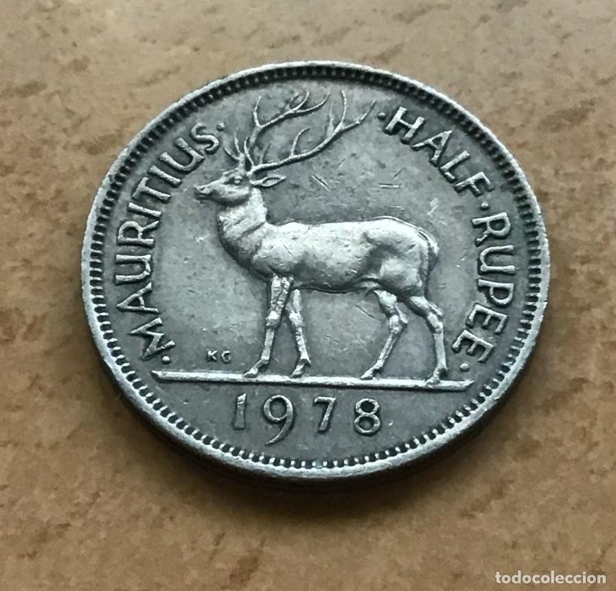 Monedas antiguas de &Aacute;frica: 1/2 rupia de Islas Mauricio. A&ntilde;o 1978