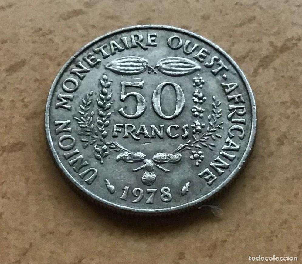 Monedas antiguas de &Aacute;frica: 50 francos de &Aacute;frica del Oeste. A&ntilde;o 1978
