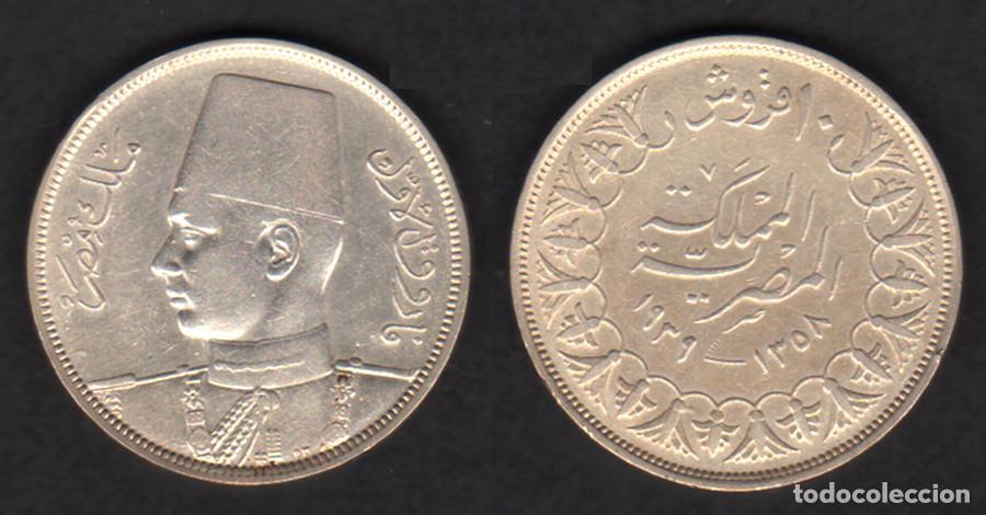 Alte M&uuml;nzen aus Afrika: EGIPTO - 10 PIASTRAS - 1939 - PLATA - E.B.C++ - ESCASA