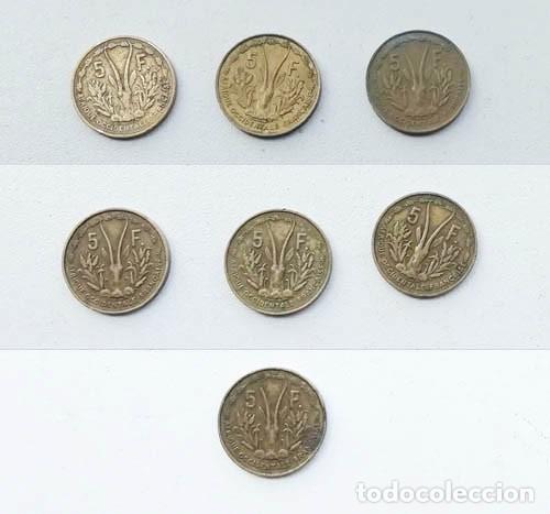 Monedas antiguas de &Aacute;frica: 1955-1956 Africa Occidental Francesa 7 monedas de 5 Francos