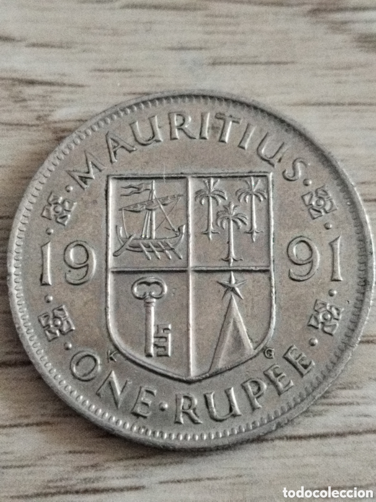 Alte M&uuml;nzen aus Afrika: Mauricio moneda de 1 rupia de 1991 km#55