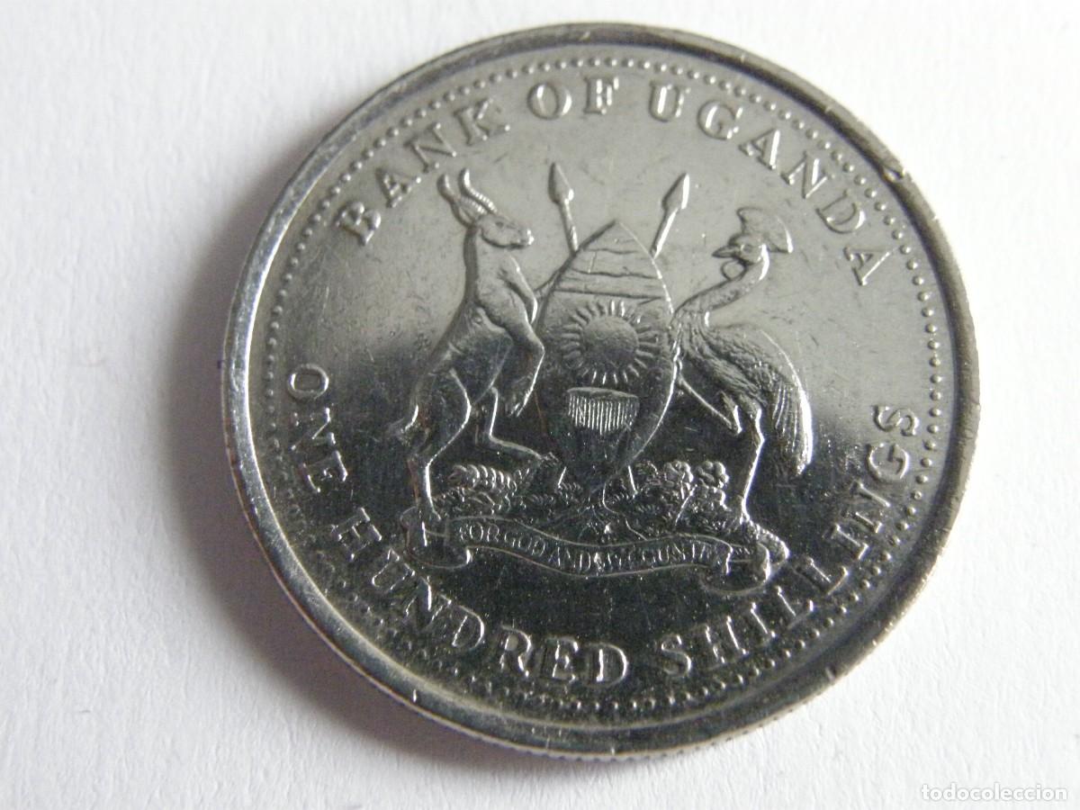 Monedas antiguas de &Aacute;frica: 100 Shillings Uganda 1998 - B&uacute;falo - Cupron&iacute;quel - Banco de Uganda