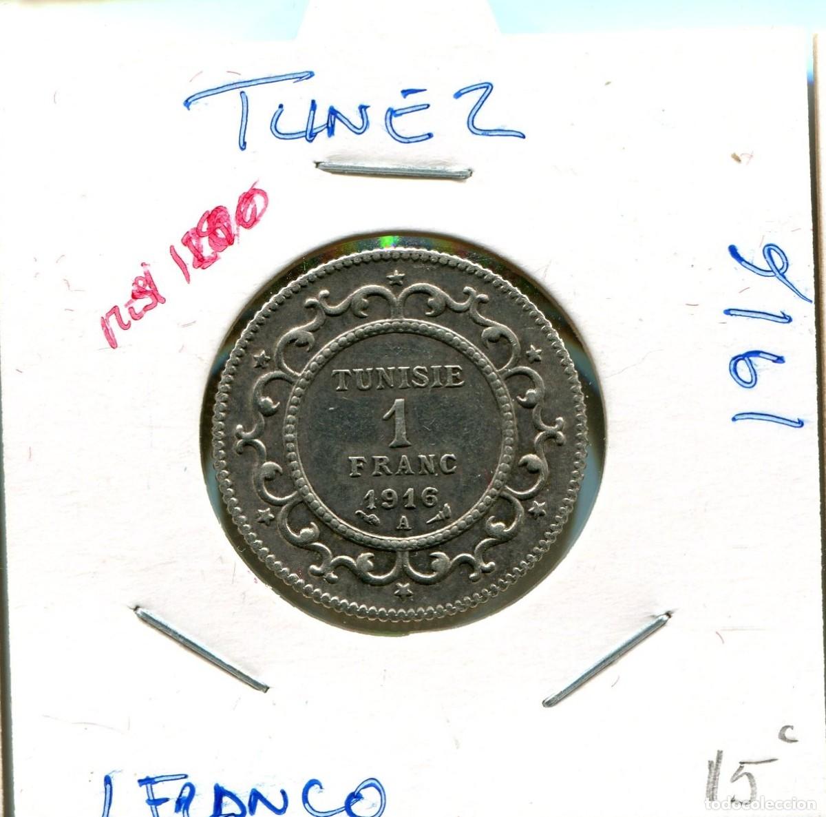 Monedas antiguas de &Aacute;frica: UN FRANCO A&Ntilde;O 1916 TUNEZ ( MEX1200 )