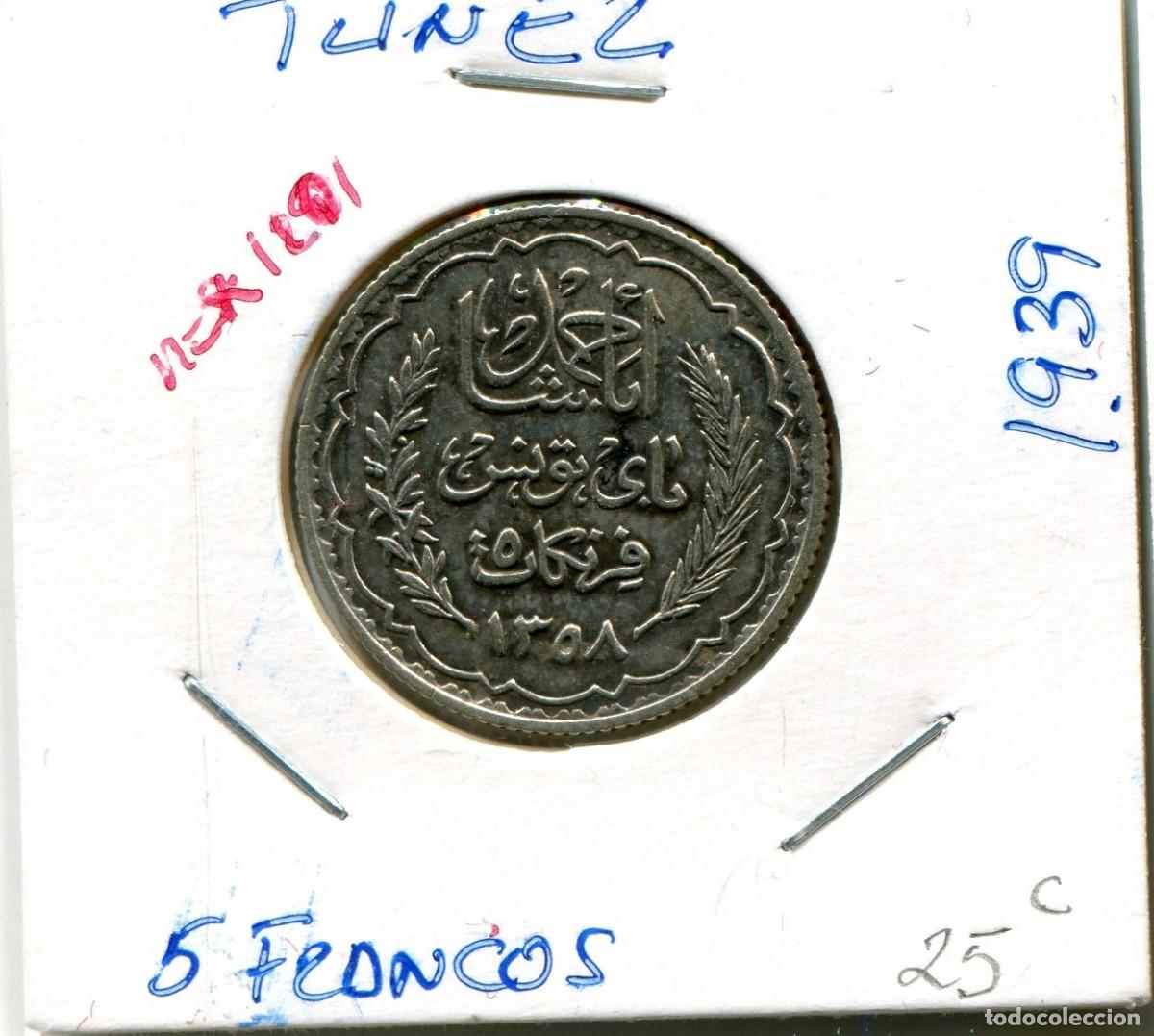 Monedas antiguas de &Aacute;frica: 5 FRANCOS A&Ntilde;O 1939 TUNEZ ( MEX1201 )