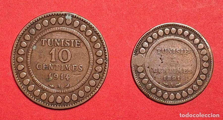 Monedas antiguas de &Aacute;frica: 1914 y 1891, 2 monedas 10 y 5 centimos Tunez