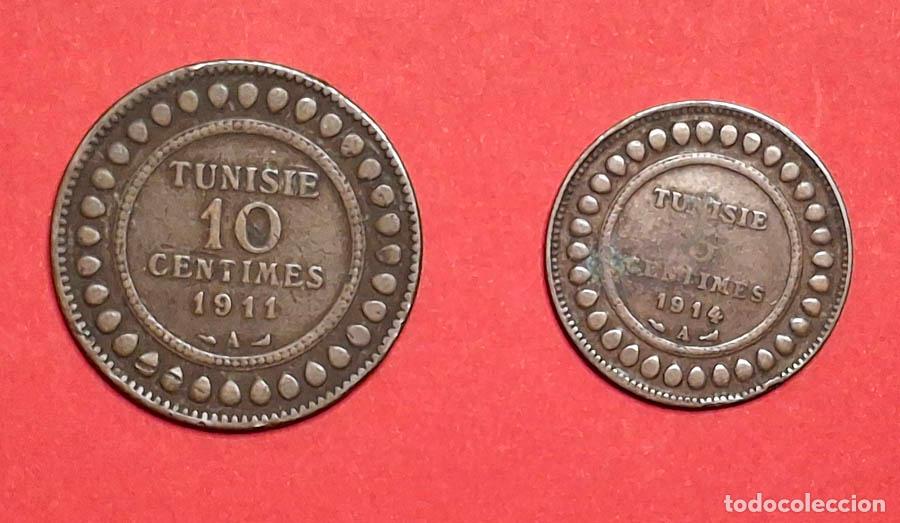 Monedas antiguas de &Aacute;frica: 1911 y 1914, 2 monedas 10 y 5 centimos Tunez