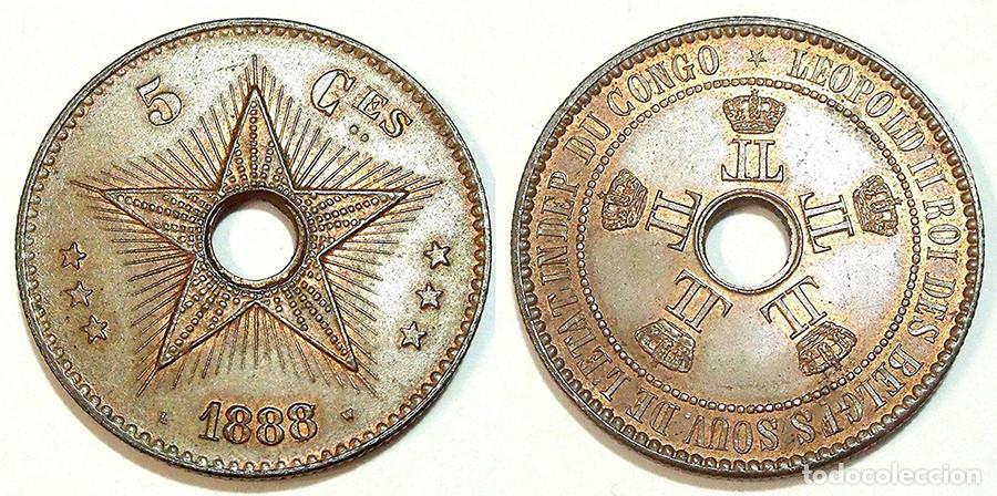 Monedas antiguas de &Aacute;frica: CONGO ESTADO LIBRE - 5 C&Eacute;NTIMOS - 1888 - COBRE - NO CIRCULADA - REF: KM#3