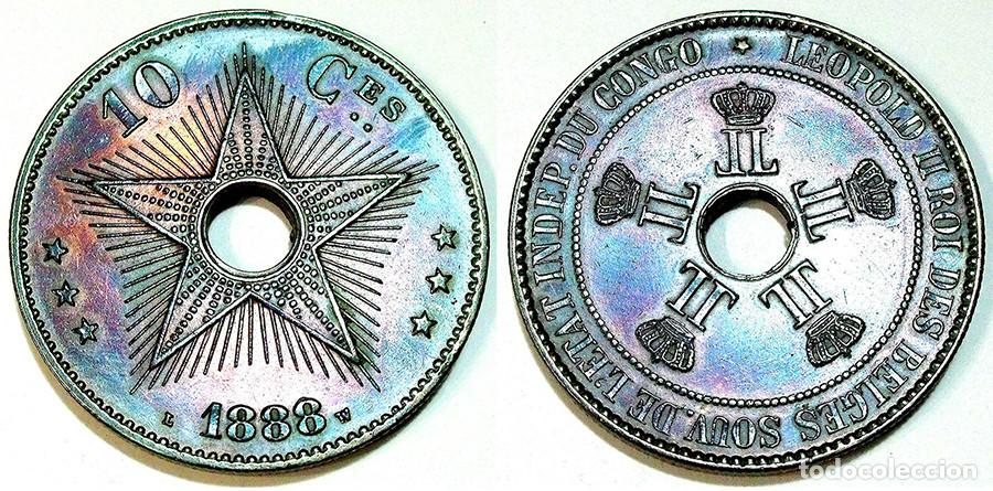 Monedas antiguas de &Aacute;frica: CONGO ESTADO LIBRE - 10 C&Eacute;NTIMOS - 1888 - COBRE - NO CIRCULADA - ESCASA - REF: KM#4