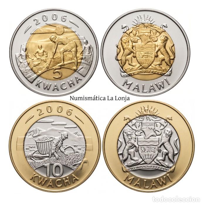 Alte M&uuml;nzen aus Afrika: Malawi Set 2 monedas 5 10 Kwacha 2006 Km 57 58 Sc Unc