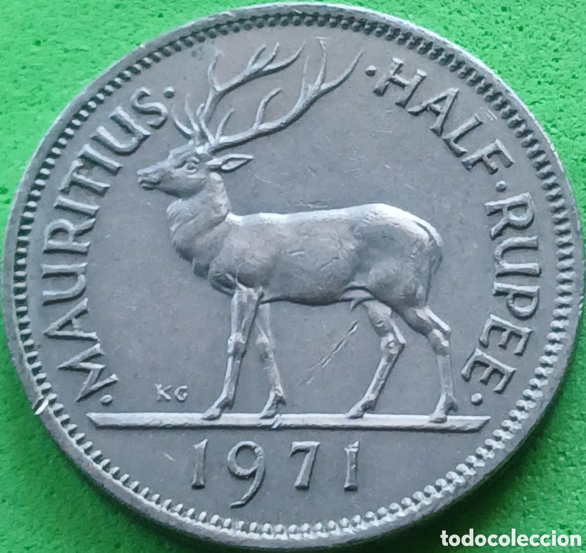 Monedas antiguas de &Aacute;frica: Mauricio half rupee 1971 km#37 con surco en el canto