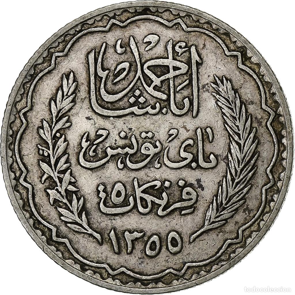 Monedas antiguas de &Aacute;frica: [#1212901] T&uacute;nez, Ahmad Pasha Bey, 5 Francs, 1936/AH1355, Paris, Plata, MBC, KM:261