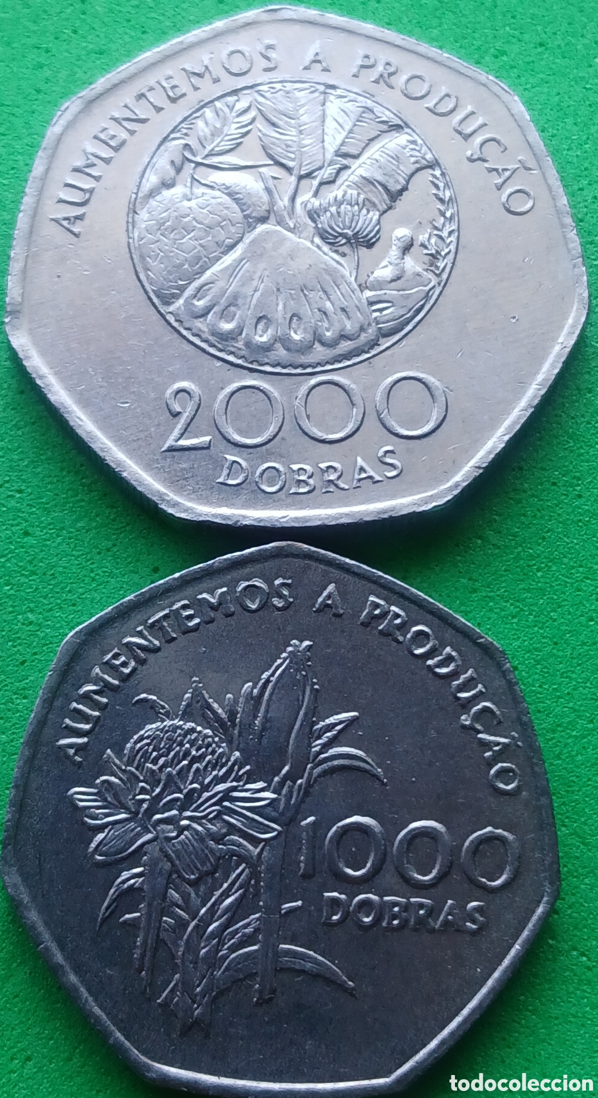 Monedas antiguas de &Aacute;frica: Santo Tom&eacute; y Pr&iacute;ncipe 2000+1000 dobras 1997 km#90,91
