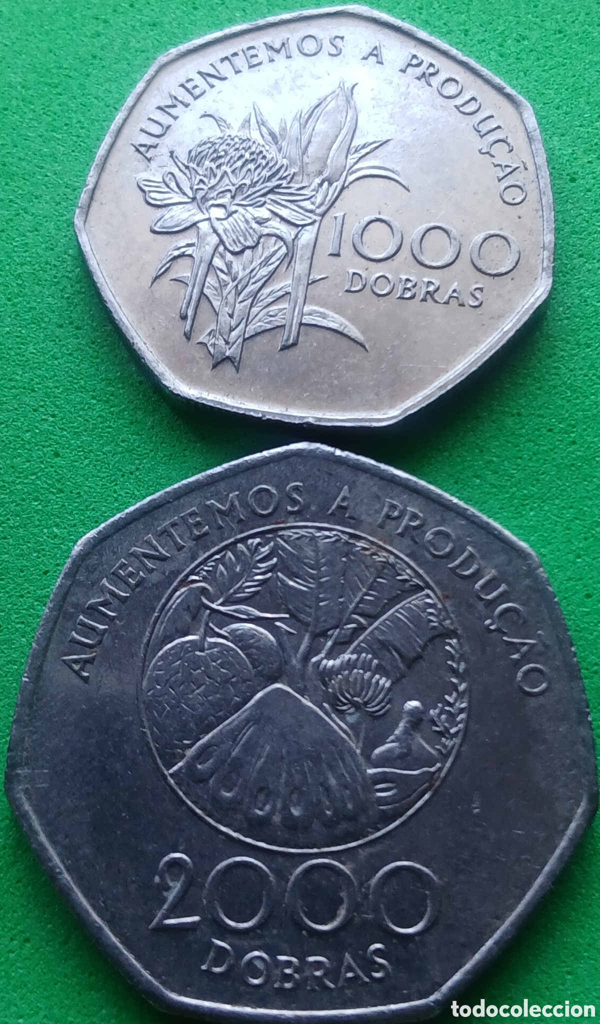 Monedas antiguas de &Aacute;frica: Santo Tom&eacute; y Pr&iacute;ncipe 2000+1000 dobras 1997 km#90,91