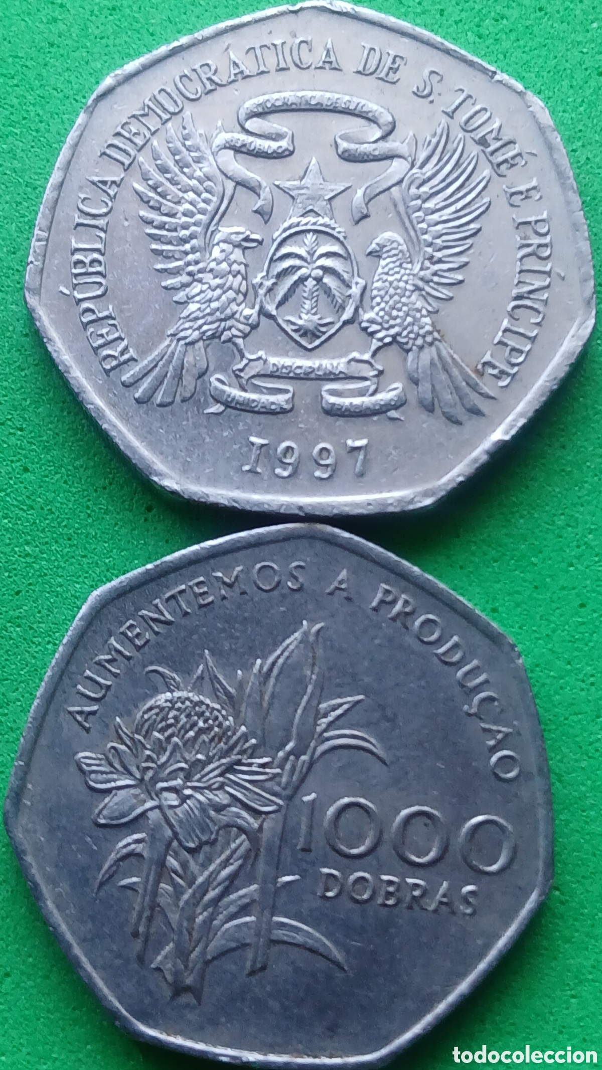 Monedas antiguas de &Aacute;frica: Santo Tom&eacute; y Pr&iacute;ncipe 2000+1000 dobras 1997 km#90,91