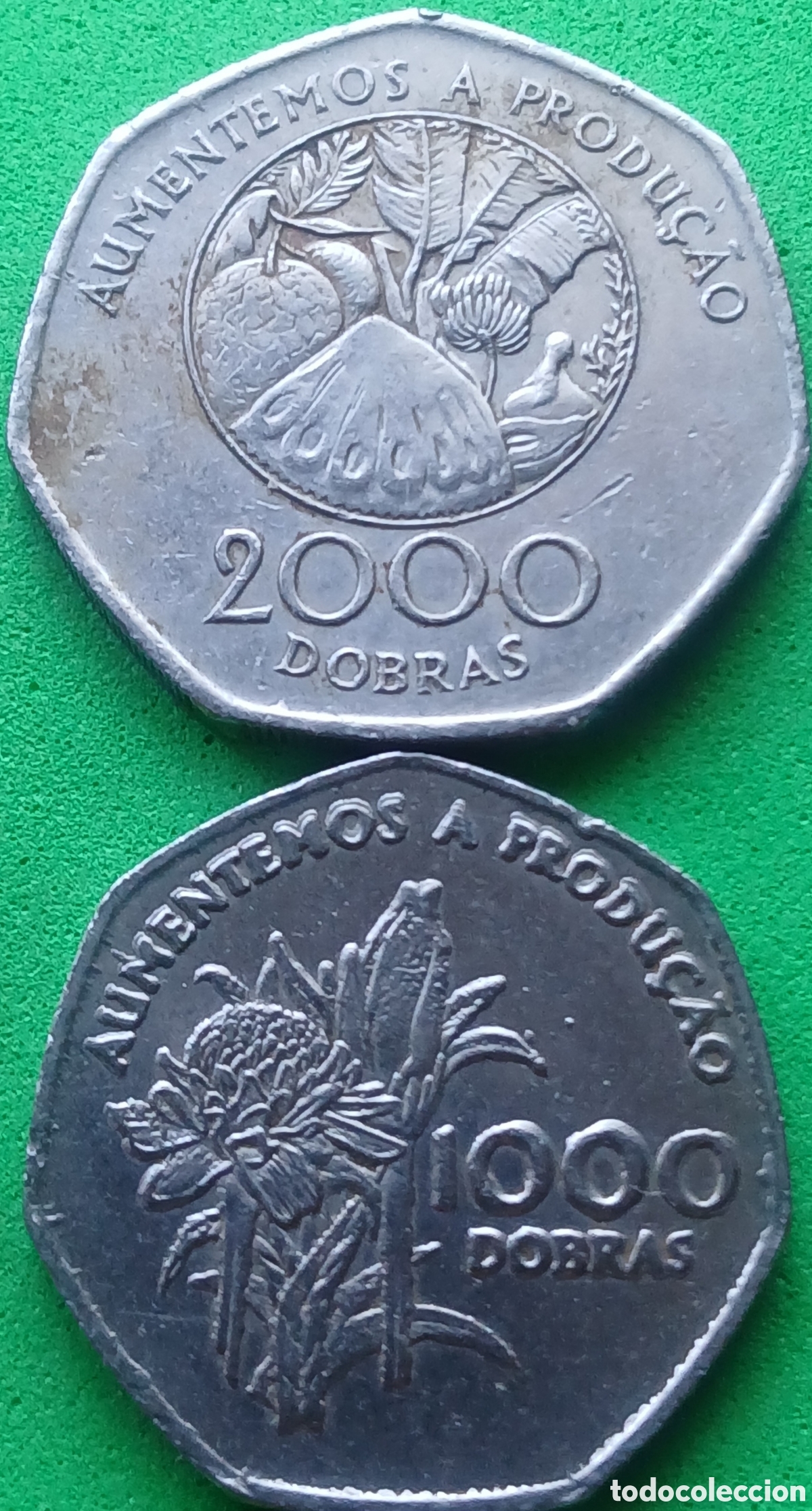 Monedas antiguas de &Aacute;frica: Santo Tom&eacute; y Pr&iacute;ncipe 2000 + 1000 dobras 1997 km#90,91