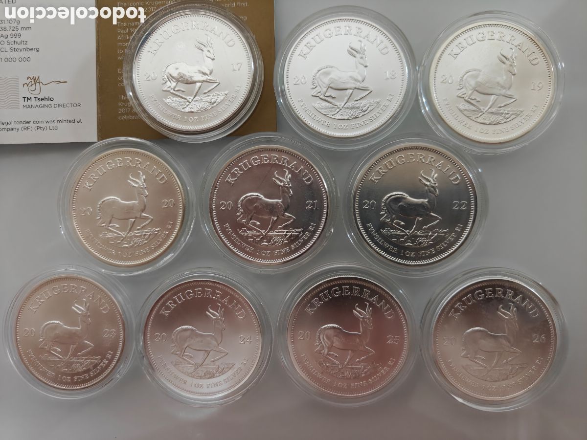Monedas antiguas de &Aacute;frica: 10x ONZAS PLATA 999 KRUGERRAND 2017-2026 COMPLETA