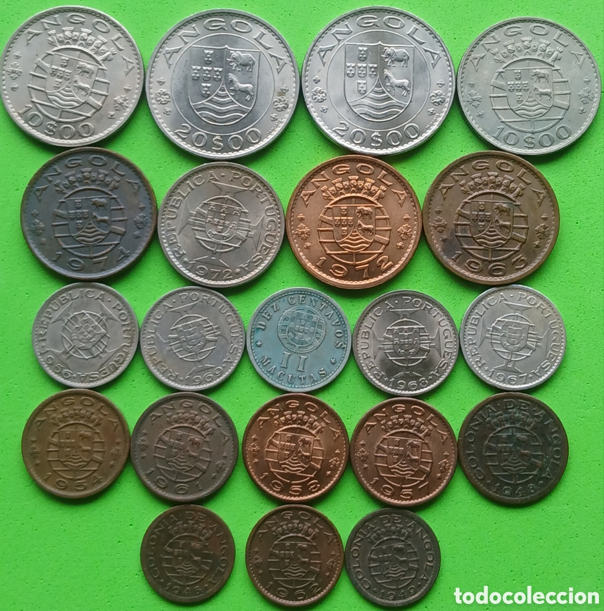Monedas antiguas de &Aacute;frica: Angola - lote 21 monedas/ diferentes fechas 1928-1974.