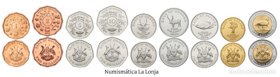 Alte M&uuml;nzen aus Afrika: Uganda Set 9 monedas 1 2 5 10 50 100 200 500 1000 Shillings 1987-2022 Km 27-278 Sc Unc