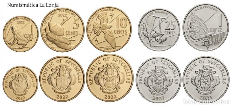 Monete antiche di Africa: Seychelles Set 5 monedas 1 5 10 25 Cents 1 Rupee 2021-2022 Km 176-180 Sc Unc