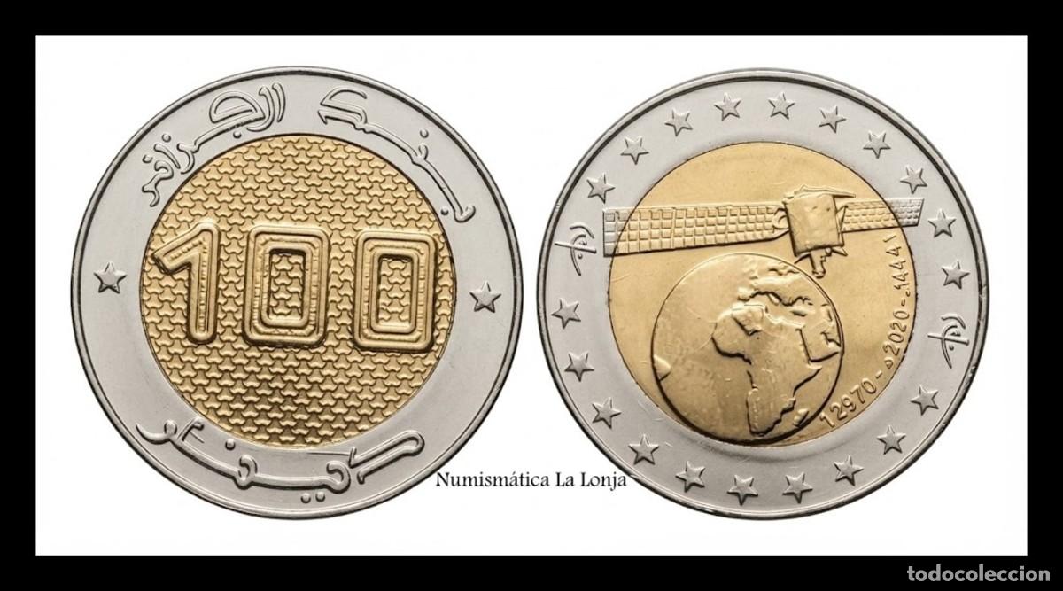 Monedas antiguas de &Aacute;frica: Argelia 100 Dinars Sat&eacute;lite 2020 Km 141 Bimet&aacute;lica Sc Unc