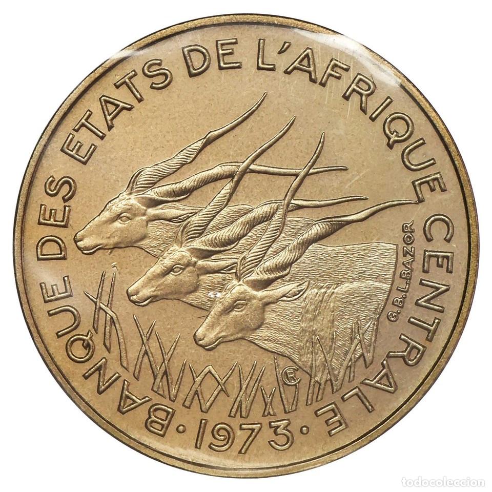 Monedas antiguas de &Aacute;frica: Afrique Centrale 5 francs 1973 ESSAI bronze-aluminium scell&eacute; FDC